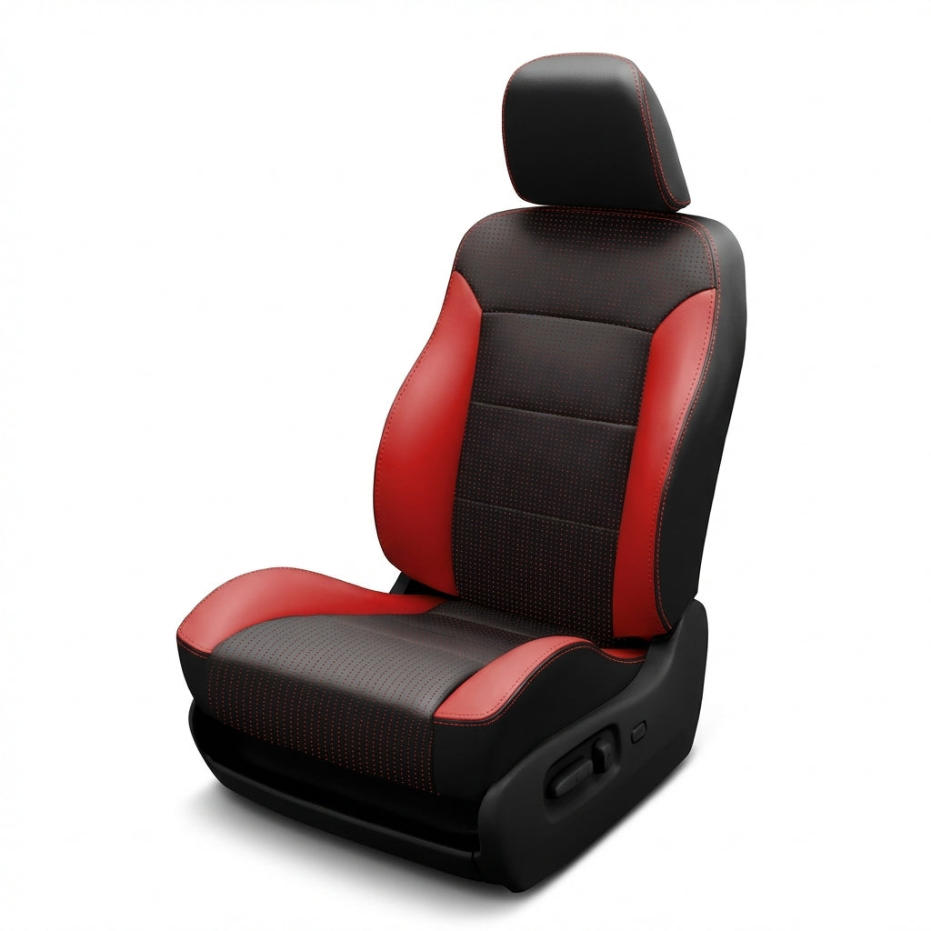 Black and red car seat on a white background
