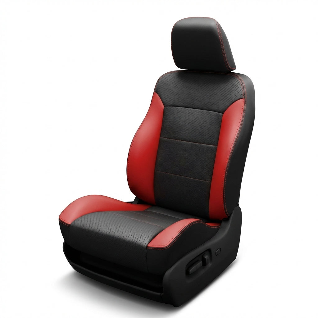 Black and red car seat on a white background