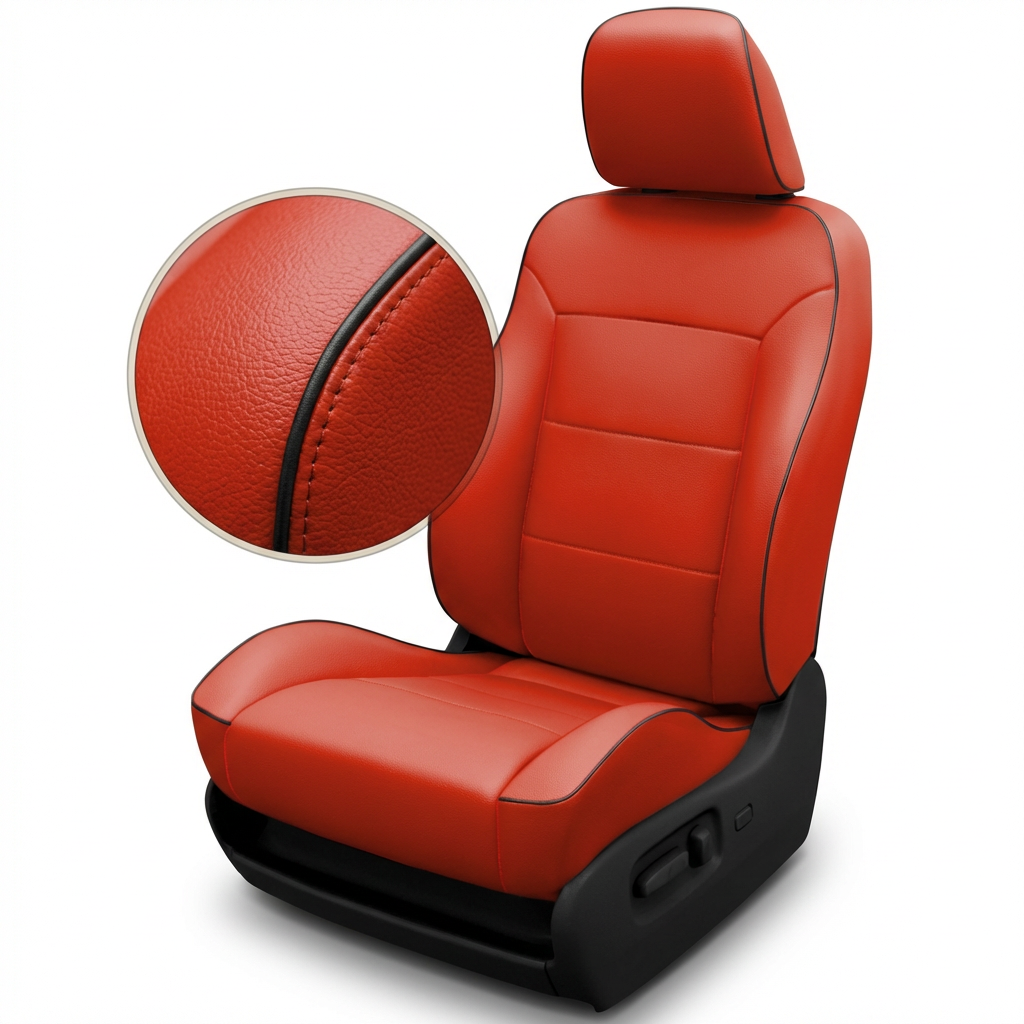 Red car seat cover with detailed texture on a white background