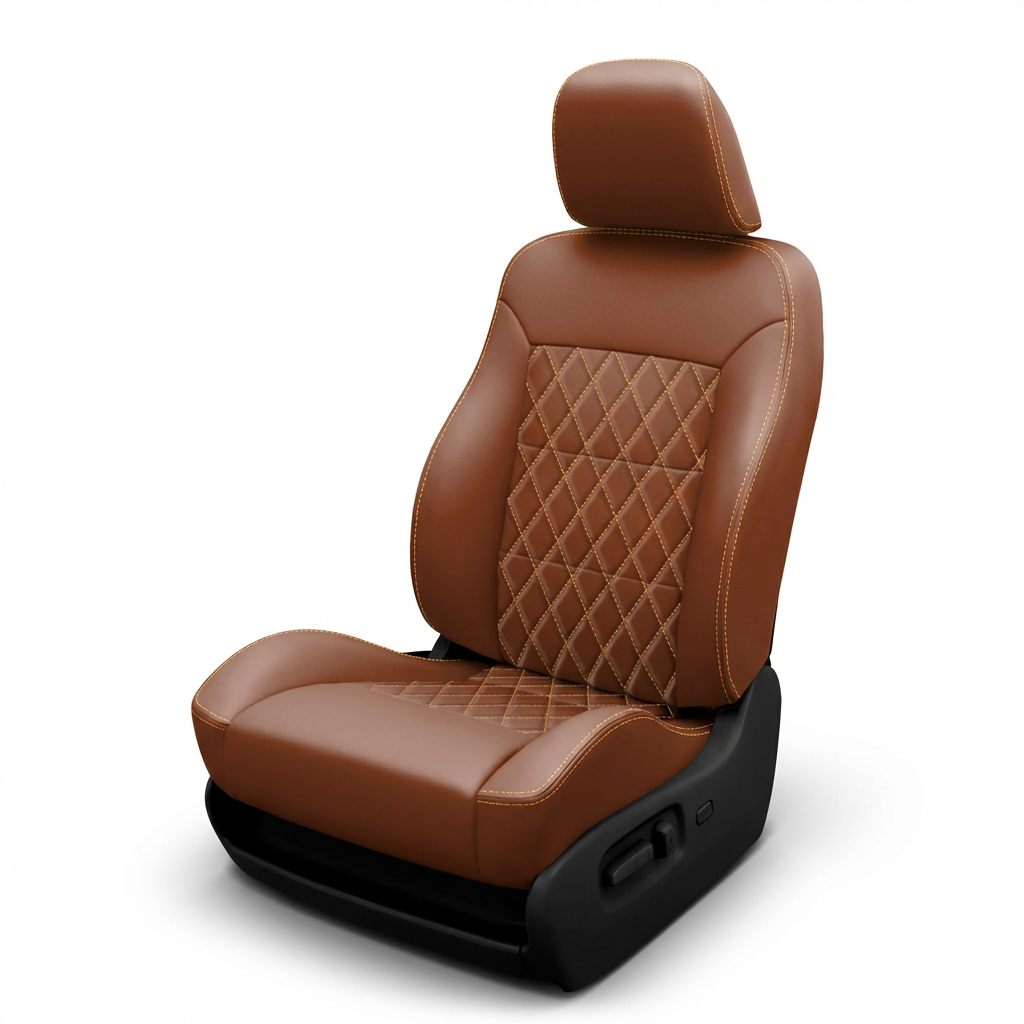 Brown leather car seat with diamond pattern on a white background