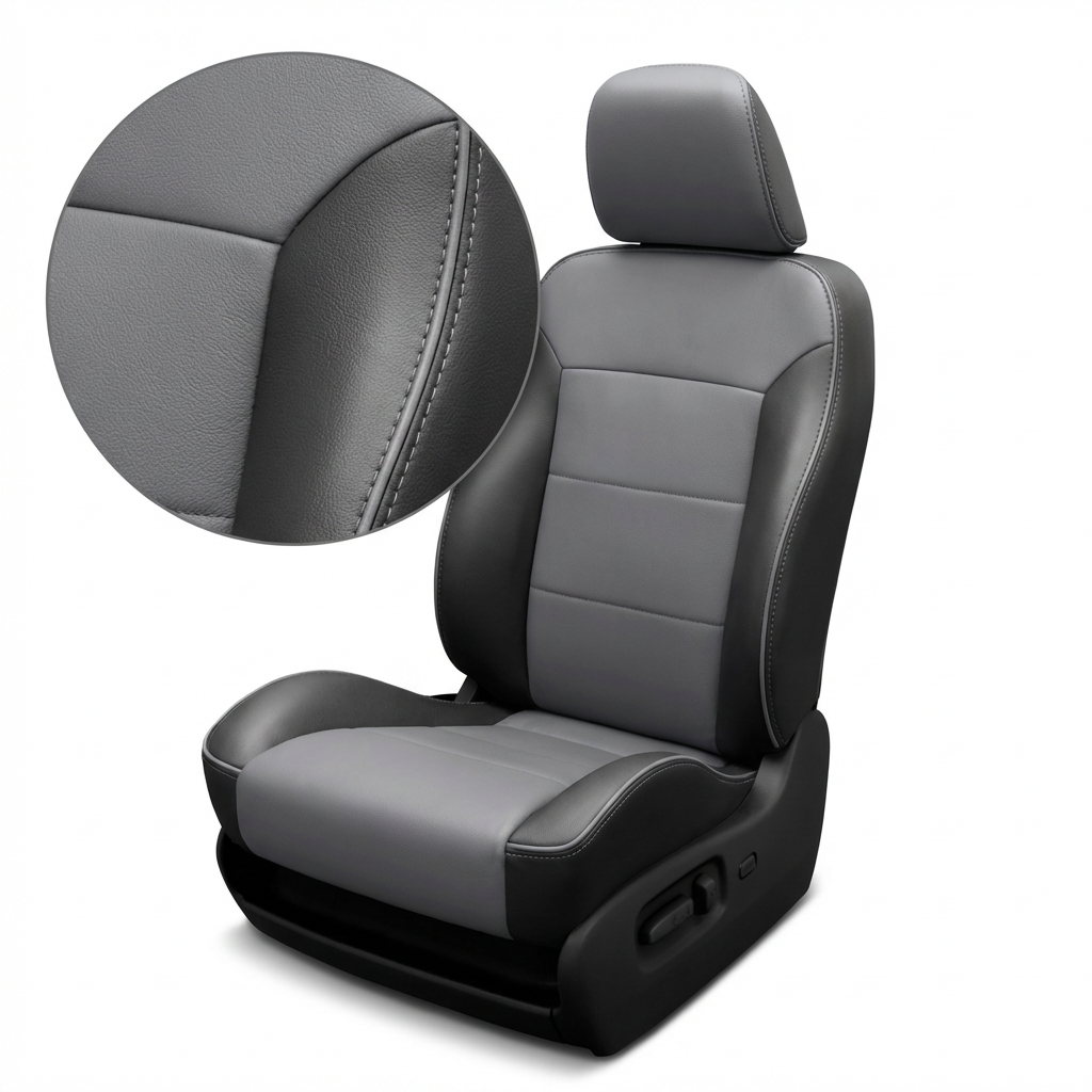 Gray car seat with headrest on a white background