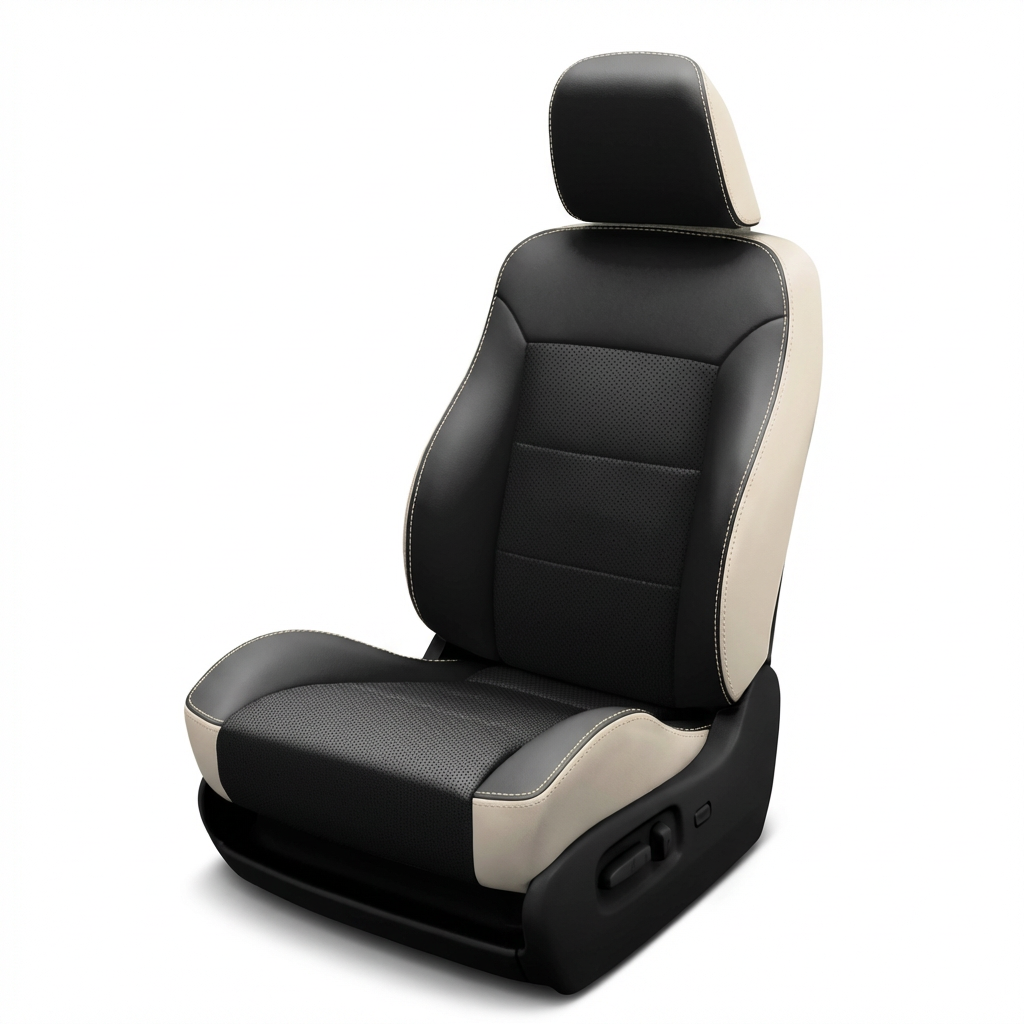 Black and beige car seat on a white background