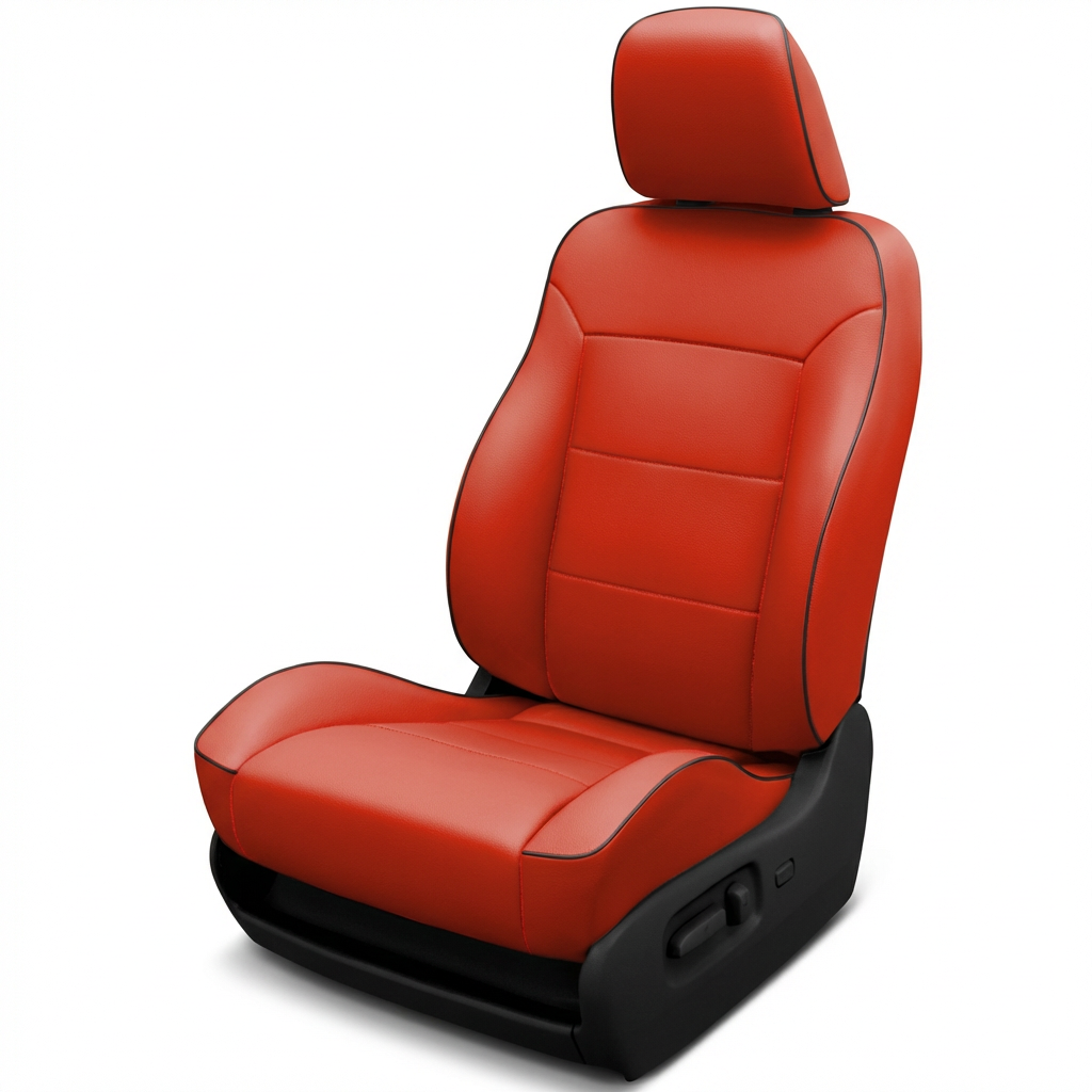 Red car seat with black accents on a white background