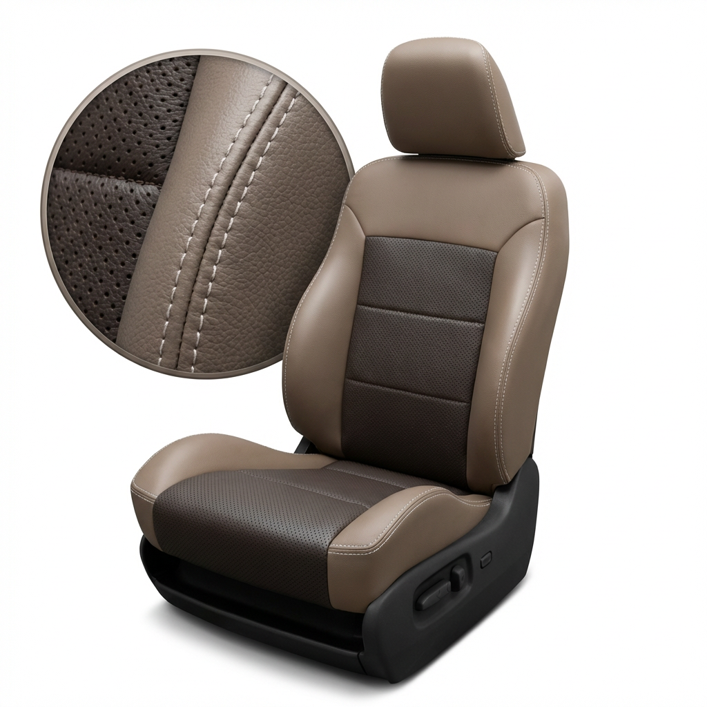 Black car seat cover with detailed stitching on a white background