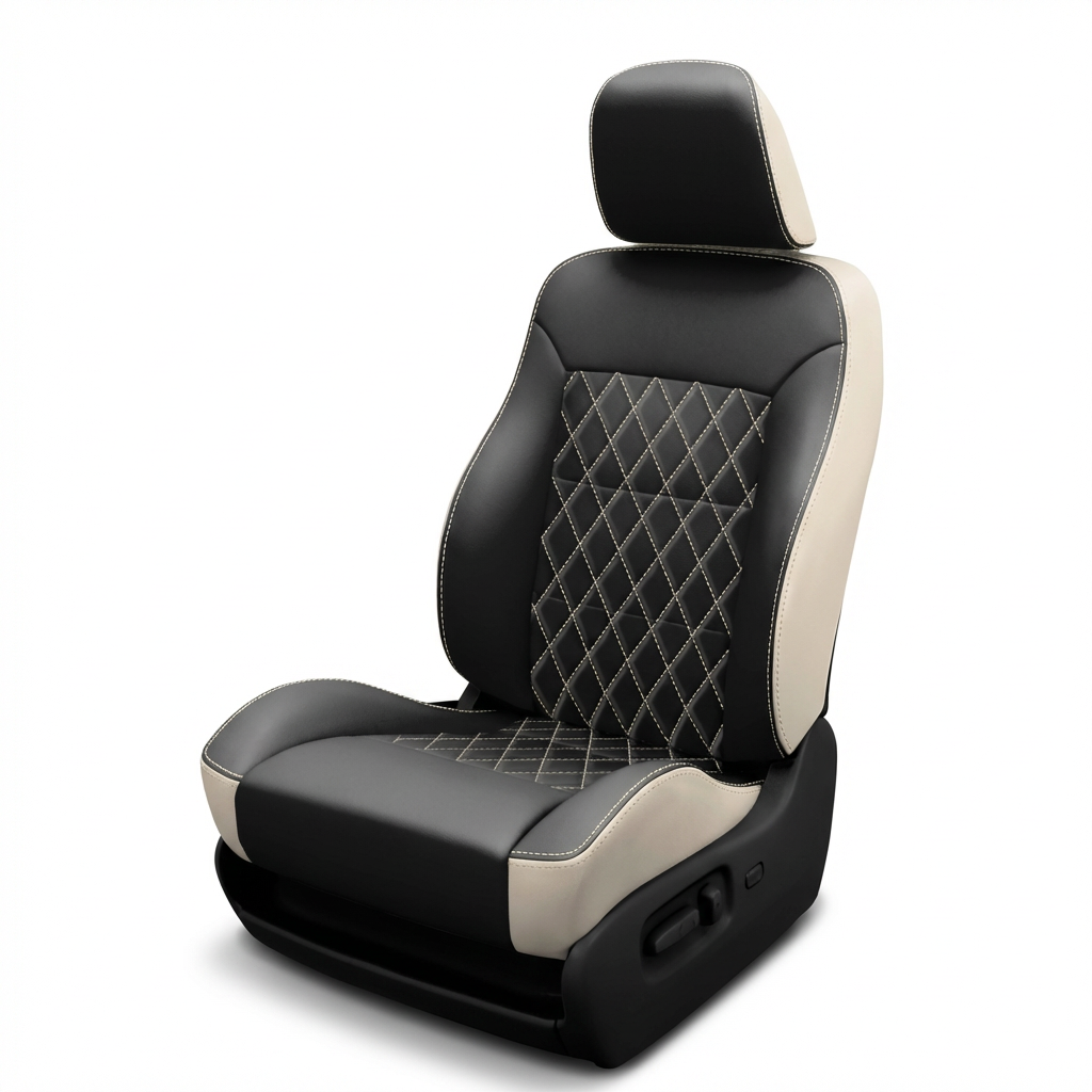 Pearl wrap and Black facing car seat with headrest on a white background