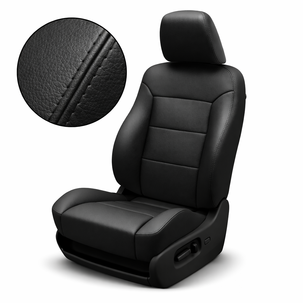 Black car seat with detailed texture on a white background