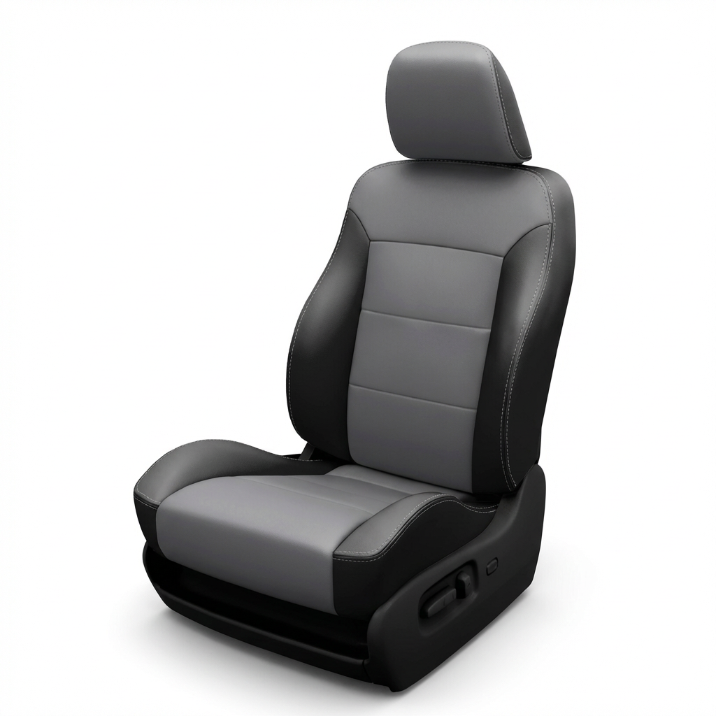  1996–2000 Chrysler Town & Country K3 Leatherteck Katzkin leather seat cover upholstery kit (K3761-100) on a white background, featuring a black wrap with a lunar grey center on the backrest and seat cushion, finished with lunar grey contrast stitching along the seams.