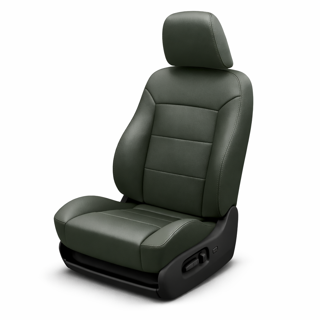Gray car seat with headrest on a white background