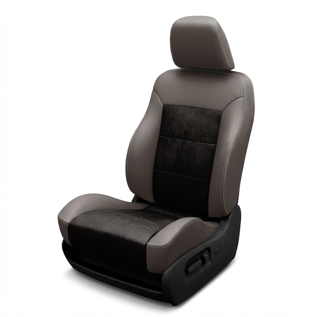 Light Grey wrap car seat with headrest on a white background