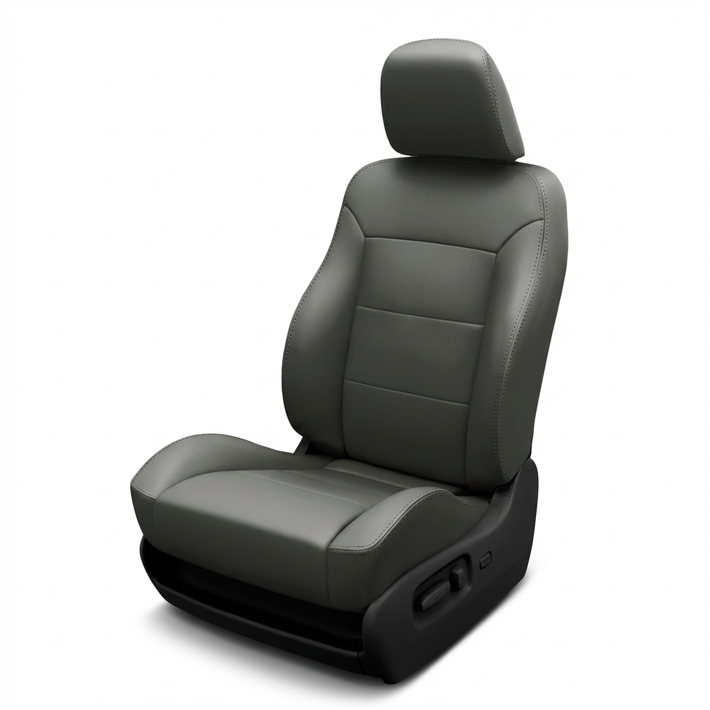 Gray car seat with headrest on a white background