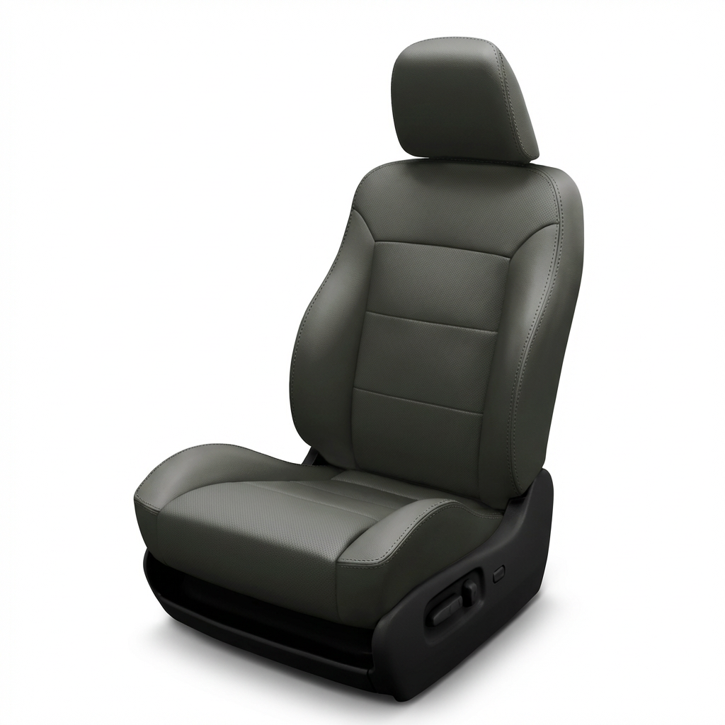 Gray car seat with headrest on a white background