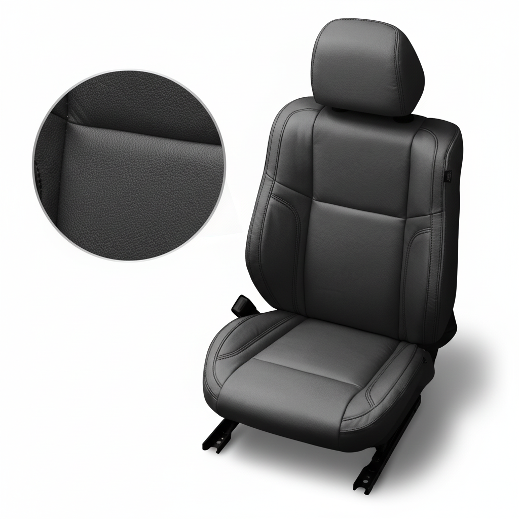 Black car seat cover with detailed texture on a white background