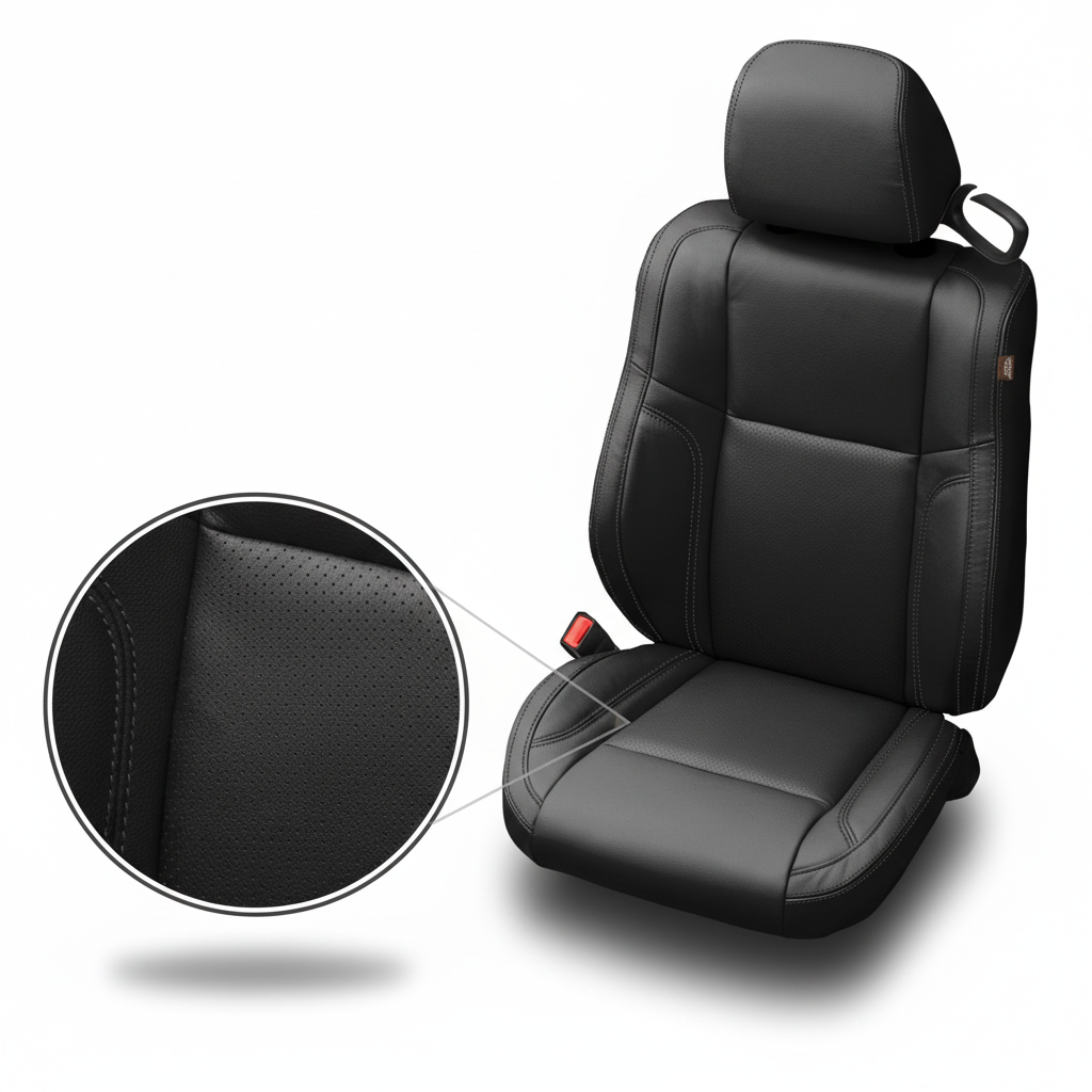 Black car seat cover with detailed view of texture on a white background