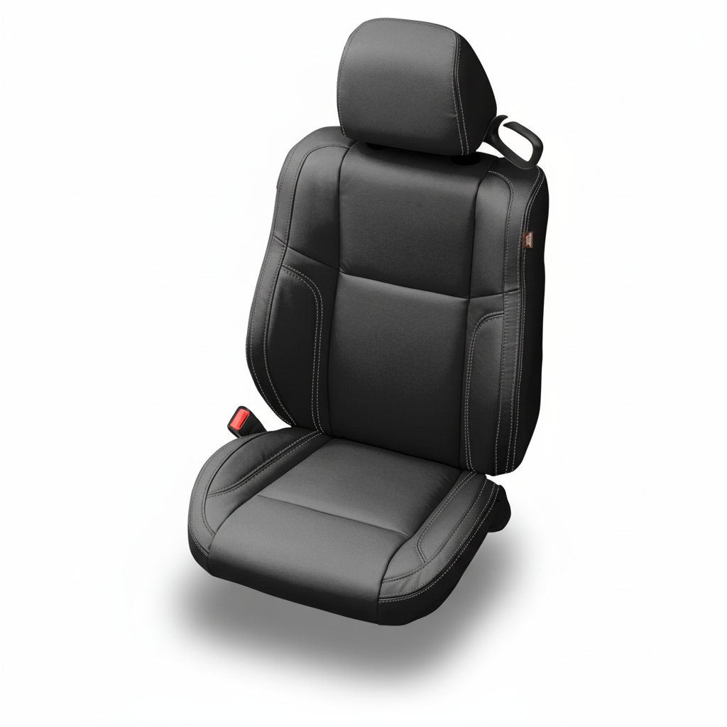 Gray car seat cover with headrest on a white background