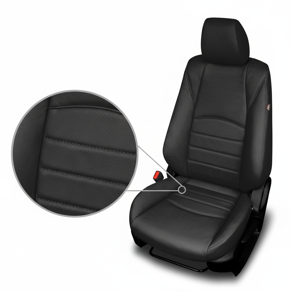 Black car seat cover with detailed view on a white background