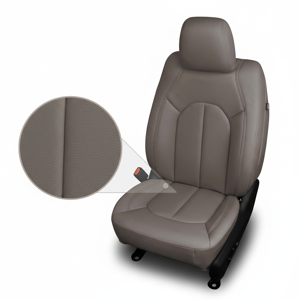 Brown car seat with close-up detail on a white background