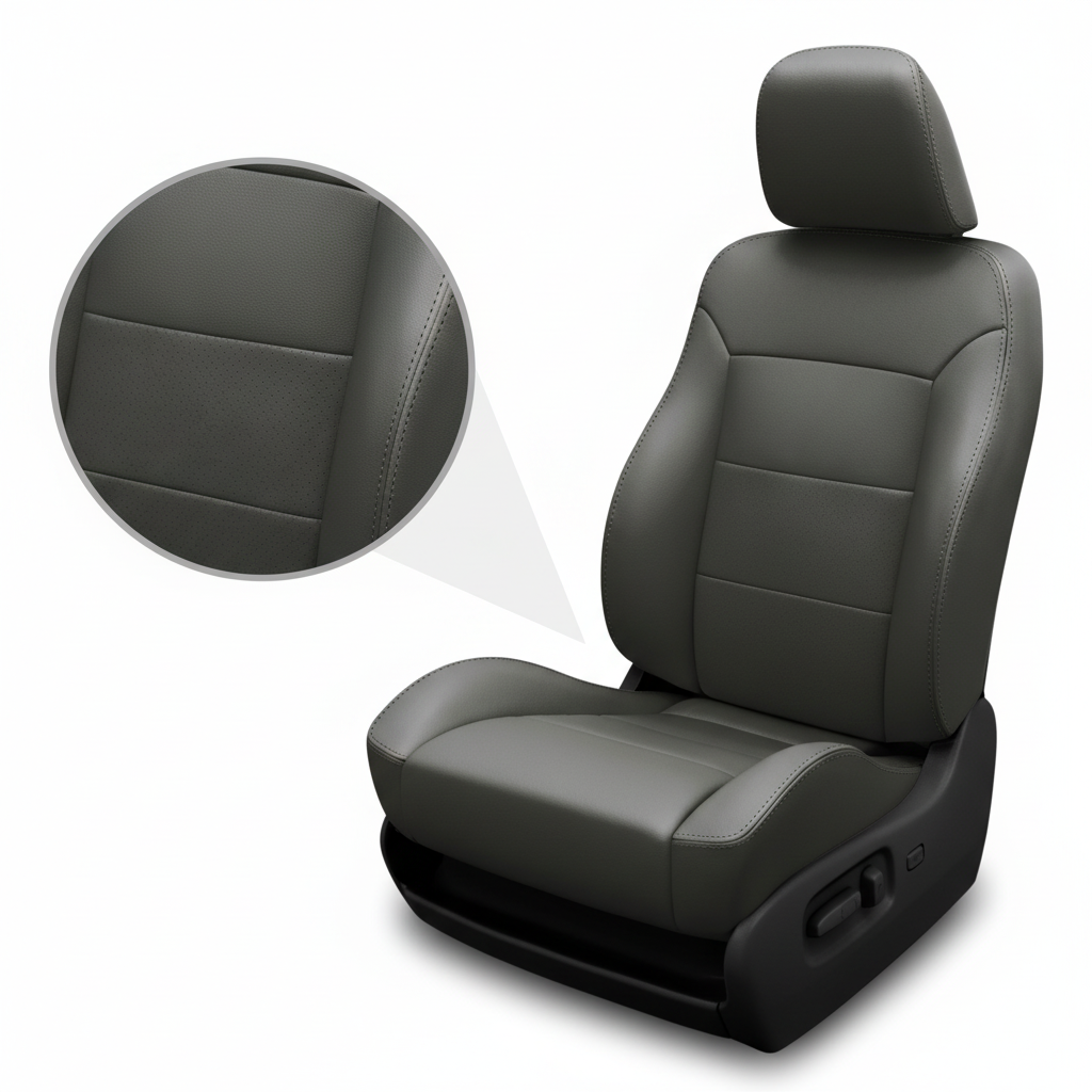 Gray car seat with detailed view on a white background