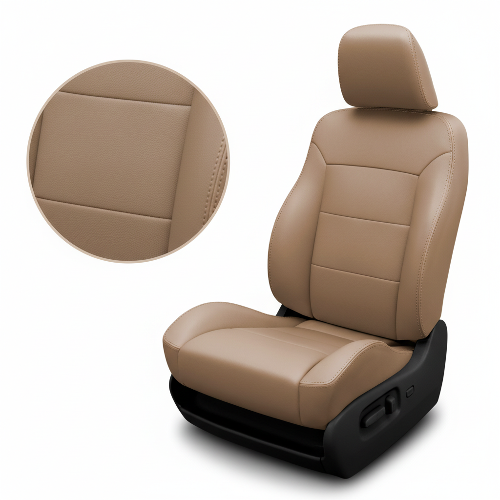 Beige car seat with detailed view on a white background