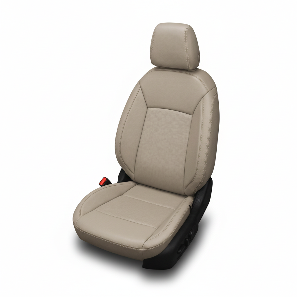 Beige car seat cover on a white background