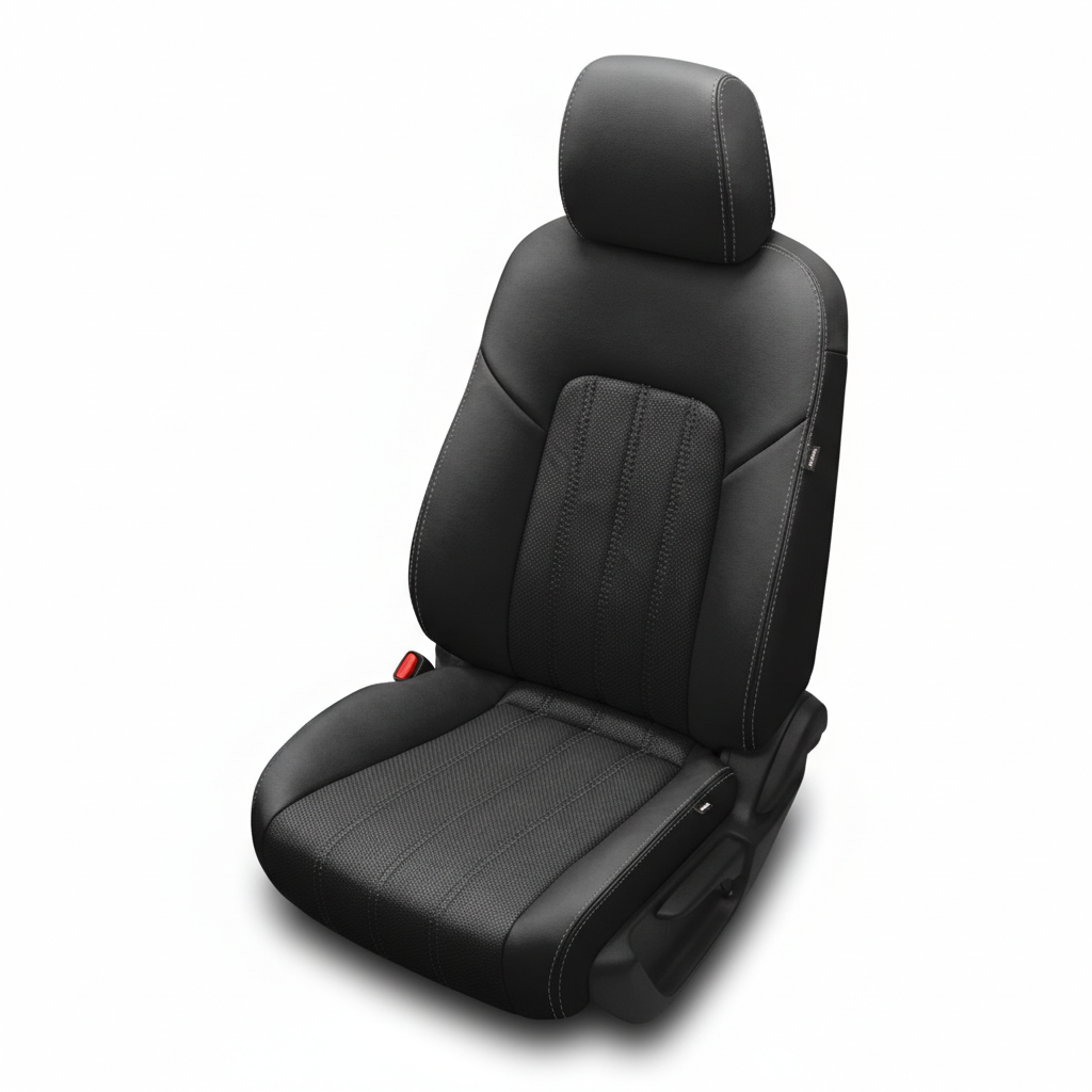 Black car seat cover on a white background