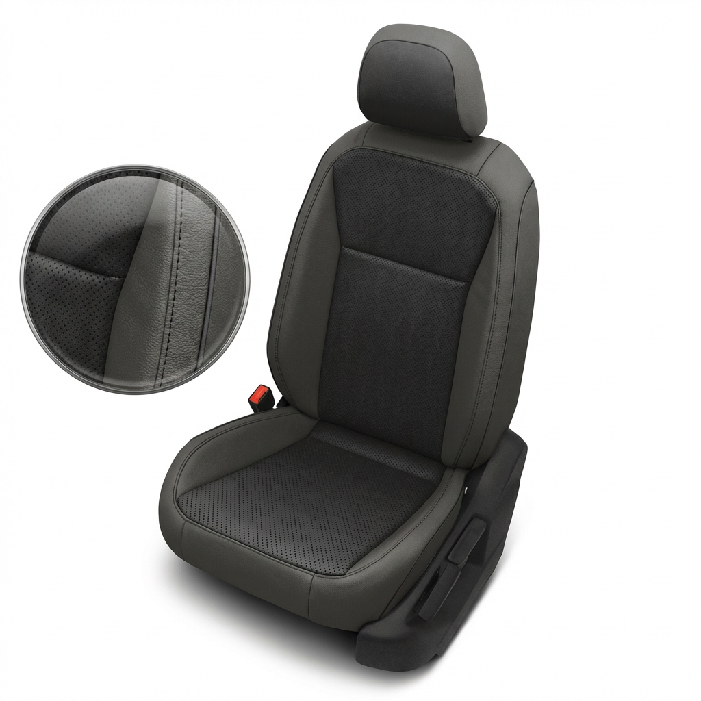 Gray car seat cover with detailed texture on a white background
