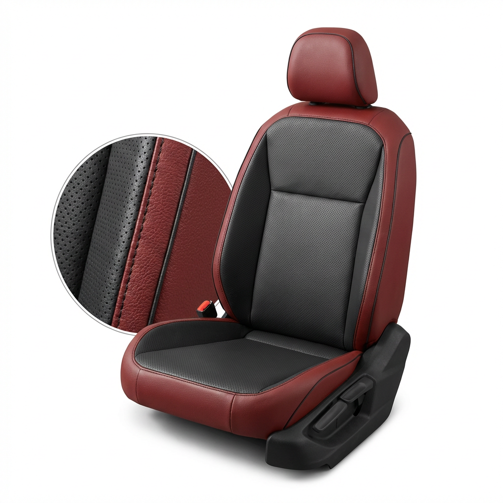Red and black car seat with detailed texture on a white background