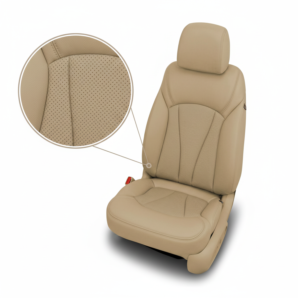 Beige car seat cover with detailed texture on a white background