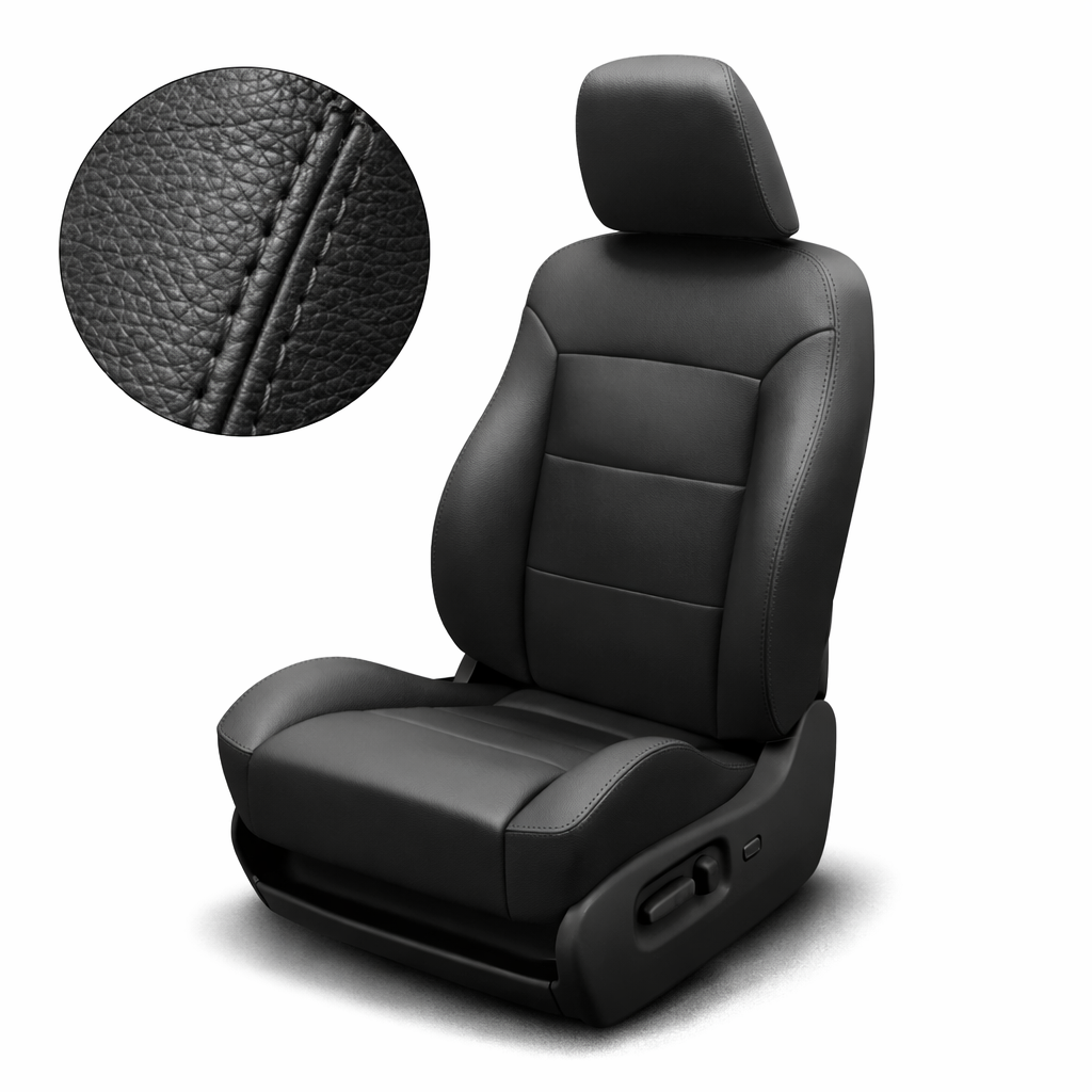 Black car seat with detailed texture on a white background