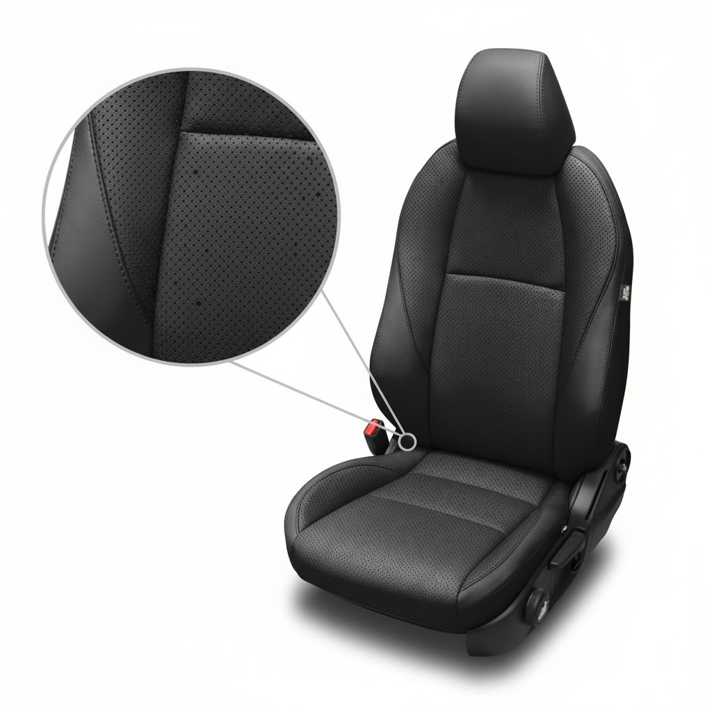 Black car seat cover with detailed texture on a white background