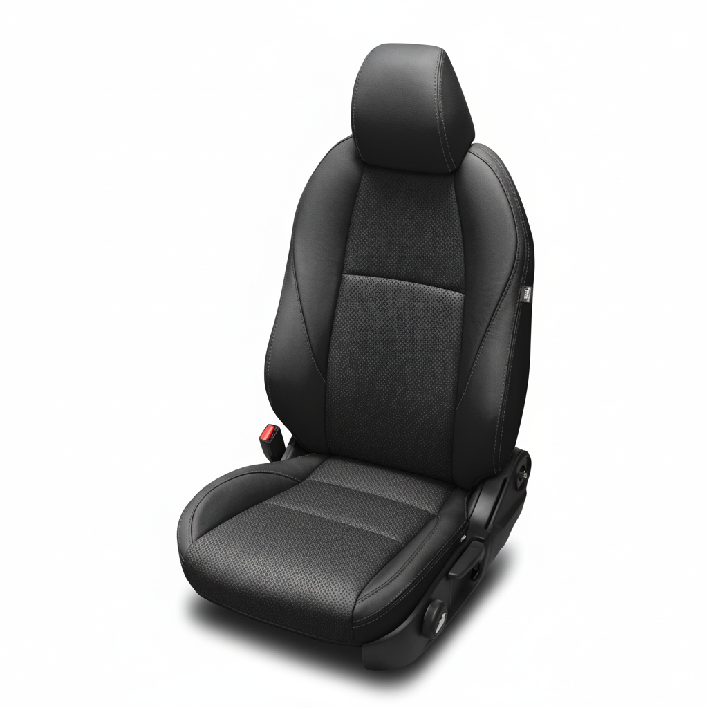 Black car seat cover on a white background