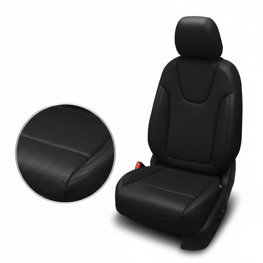 Close up detailed black car seat cover with detailed texture on a white background