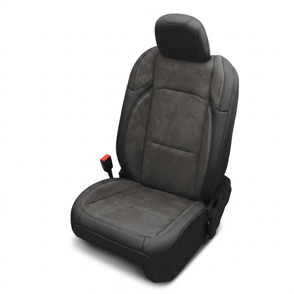 Leatherteck/Katzkin K6 (K2157-100) leather seat cover kit for a 2020–2026 Jeep Gladiator on a white background, featuring black wrap with dark slate Suedezkin body and wings, plus light gray contrast stitching.