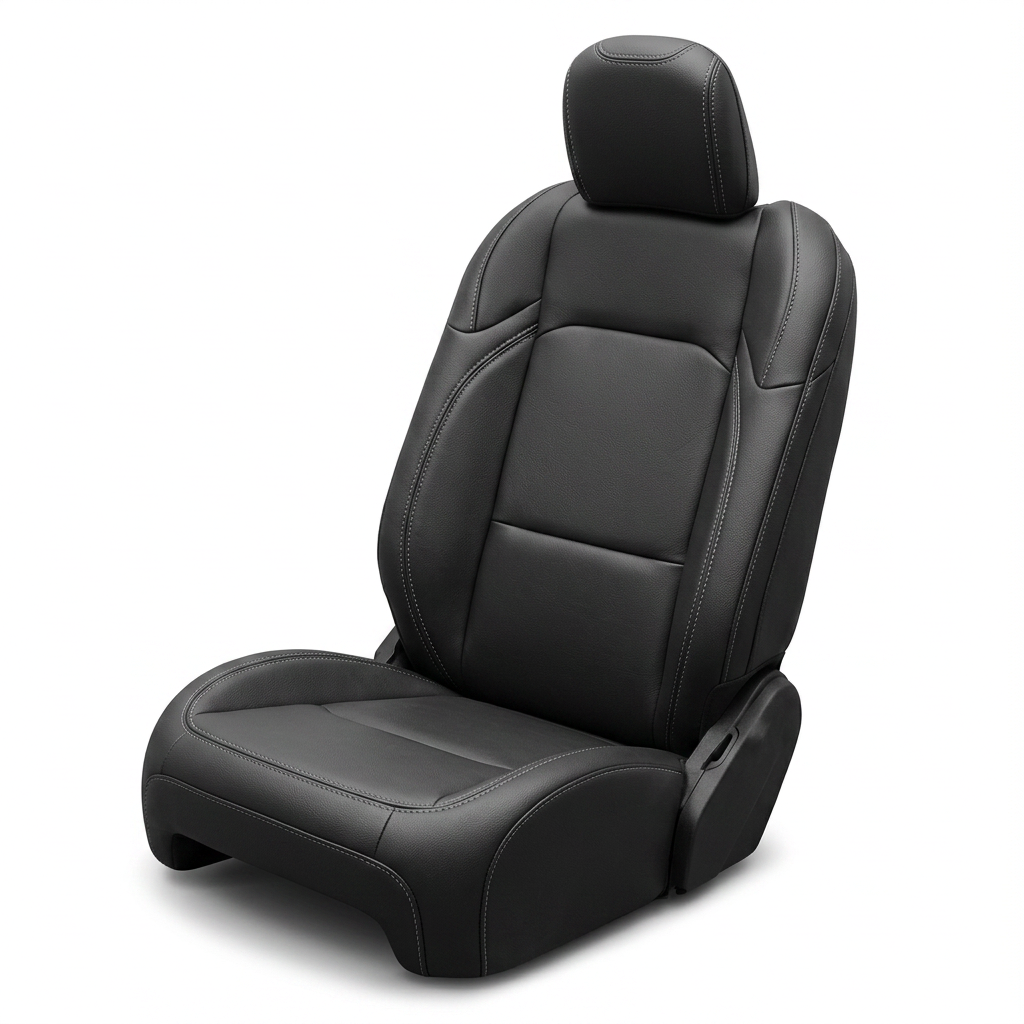 Leatherteck/Katzkin F2 (F1340-100) seat cover kit for a 2020–2026 Jeep Gladiator on a white background, featuring an all-black wrap design with silver contrast stitching.