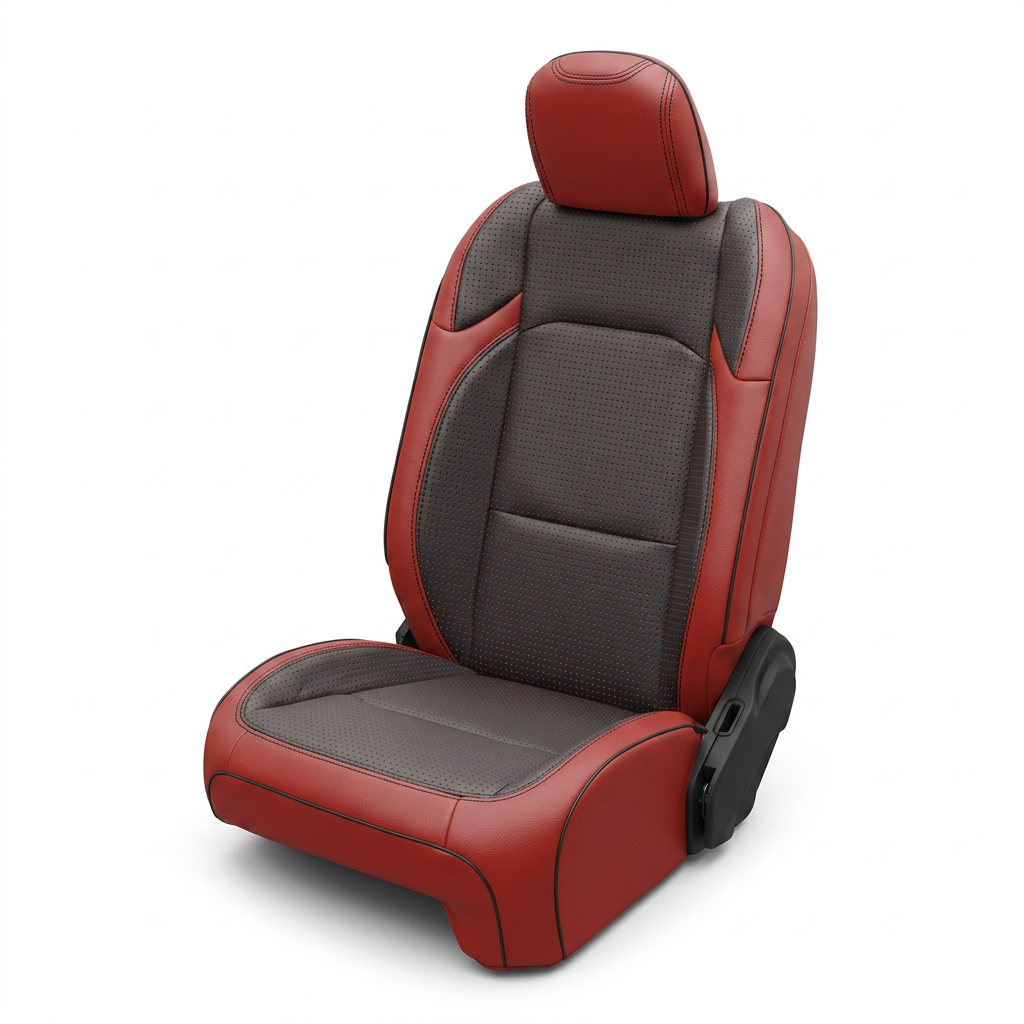 Leatherteck/Katzkin K9 (K2160-121) leather seat cover for a 2020–2026 Jeep Gladiator on a white background, featuring red wrap with Barracuda Red bolsters/wings, a perforated black center, black contrast stitching, and black piping.