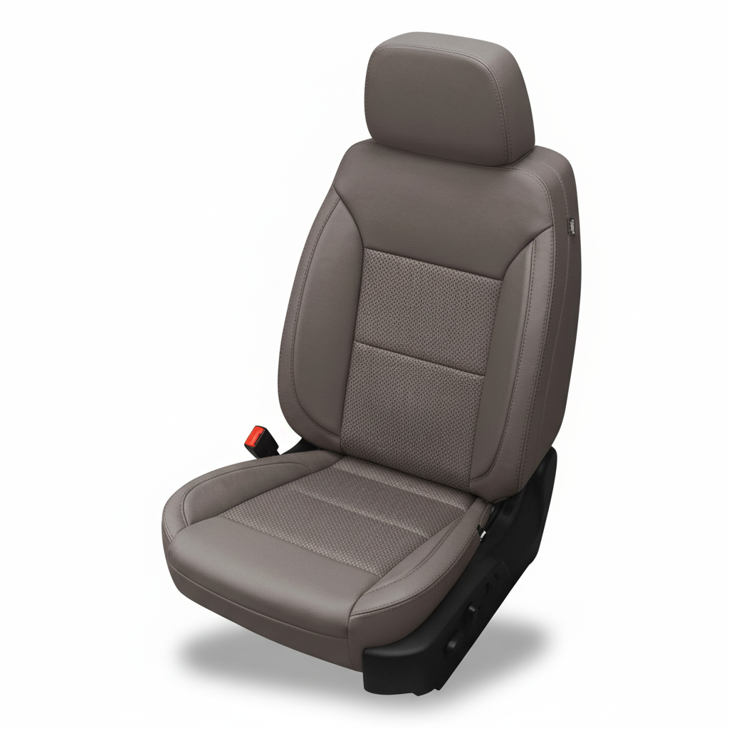 Gray car seat platinum wrap perforated insert platinum stitching design on a white background.