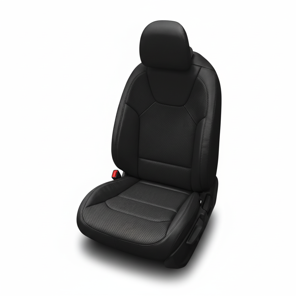 Black car seat cover on a white background