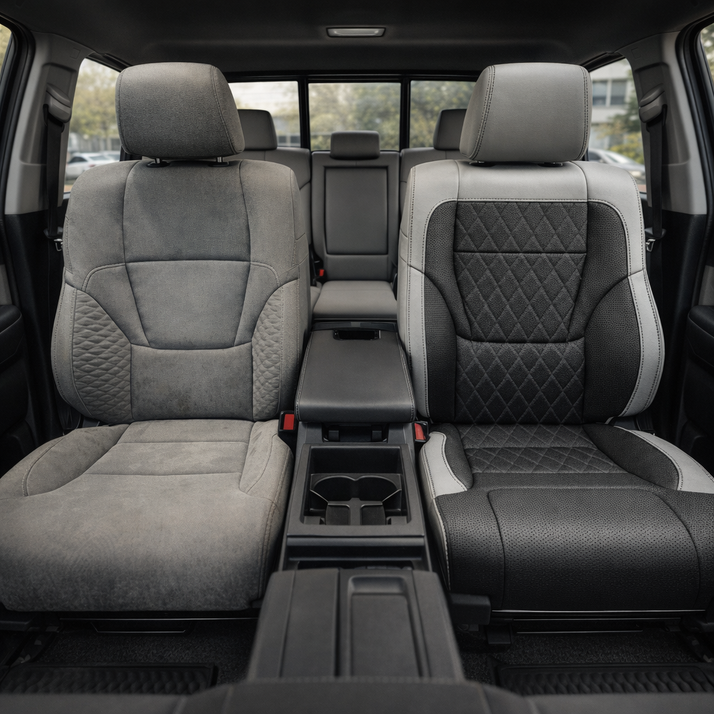 2022-2026 Toyota Tundra Katzkin Leather Upholstery Kit – Cement Gray & Black Diamond Pattern Accents