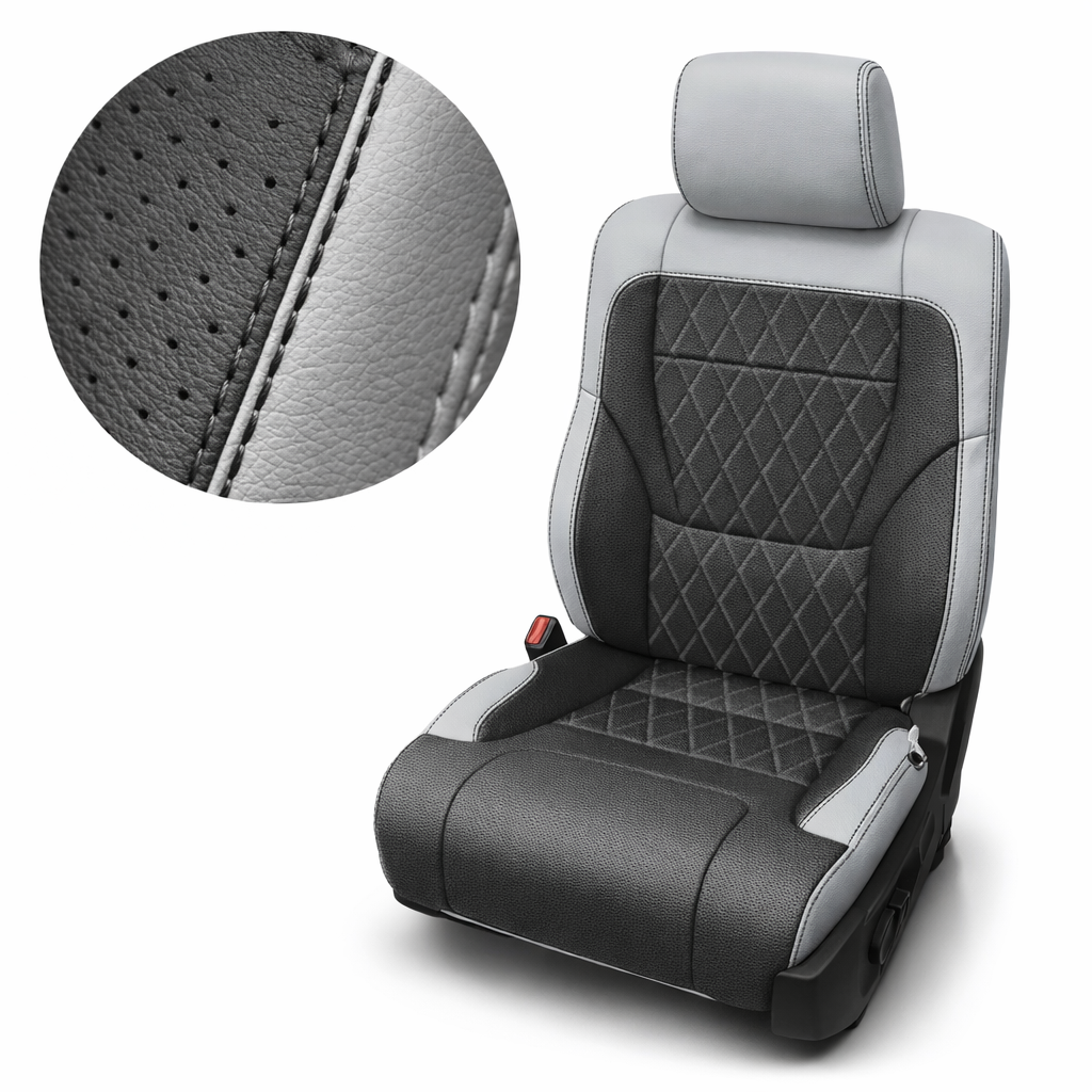 2022-2026 Toyota Tundra Katzkin Leather Upholstery Kit – Cement Gray & Black Diamond Pattern Accents