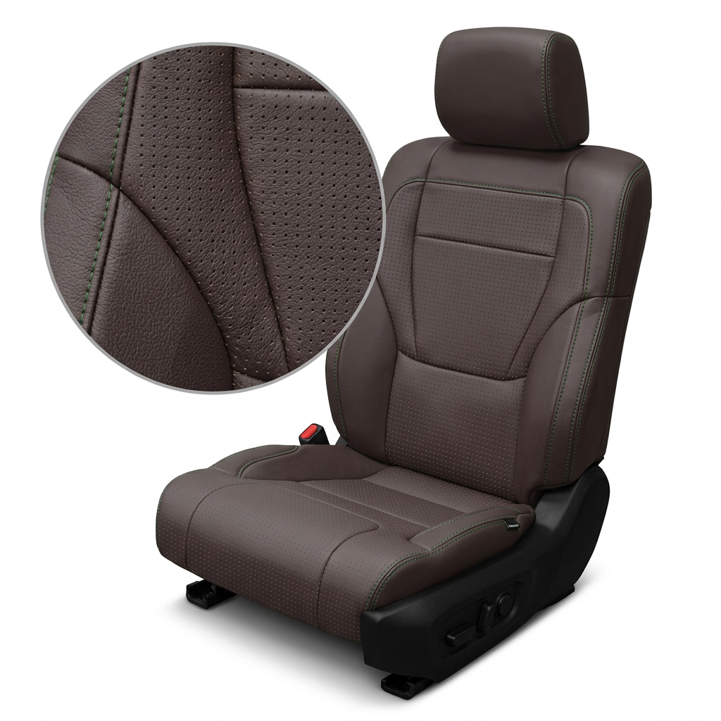 2022-2026 Toyota Tundra Katzkin Leather Upholstery Kit – Java Brown with Square Perforated Inserts & Evergreen Stitching