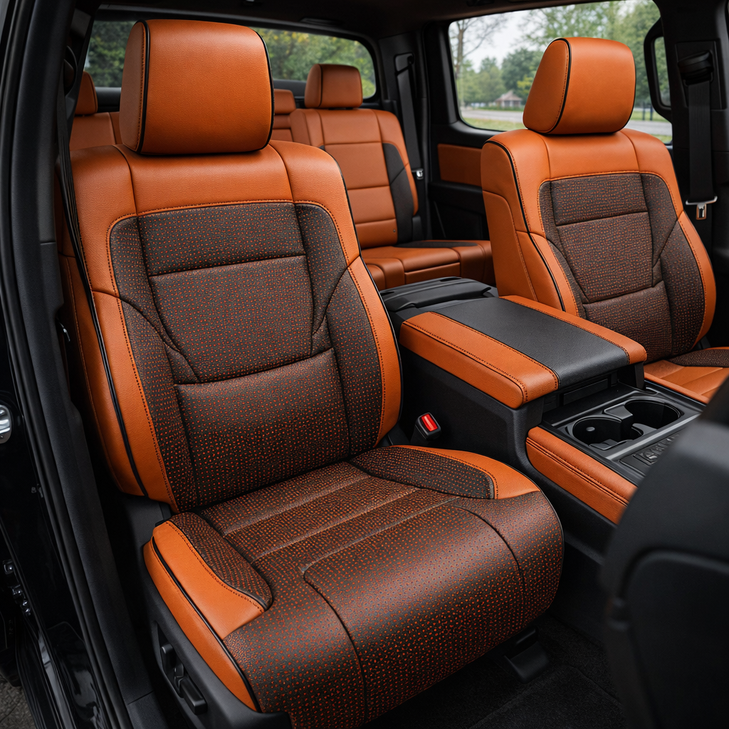 2022-2026 Toyota Tundra Katzkin Leather Upholstery Kit – Tangerine Orange with Square Perforated Accents & Black Piping