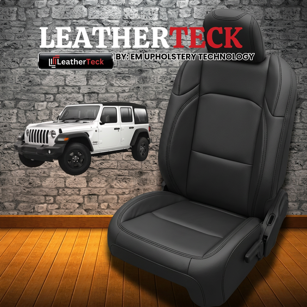 2018-2026 Jeep Wrangler 4DR/4XE Sahara/Rubicon/Willys Katzkin Leather Seat Cover Upholstery Kit – Black with Black Stitching (L5)