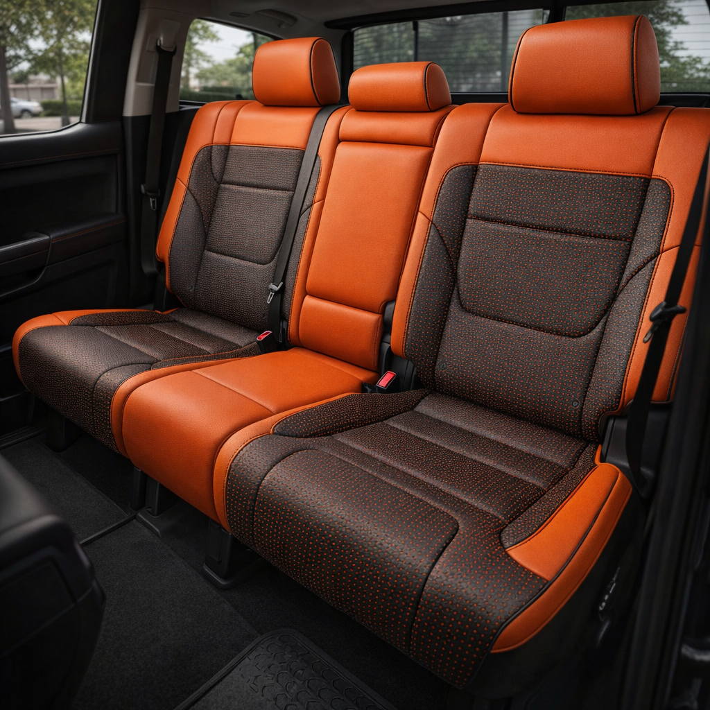 2022-2026 Toyota Tundra Katzkin Leather Upholstery Kit – Tangerine Orange with Square Perforated Accents & Black Piping