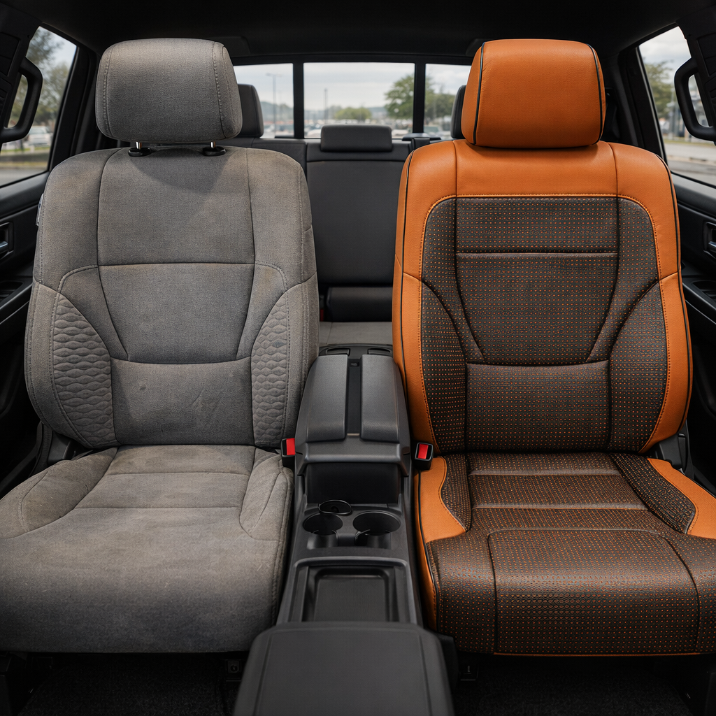 2022-2026 Toyota Tundra Katzkin Leather Upholstery Kit – Tangerine Orange with Square Perforated Accents & Black Piping