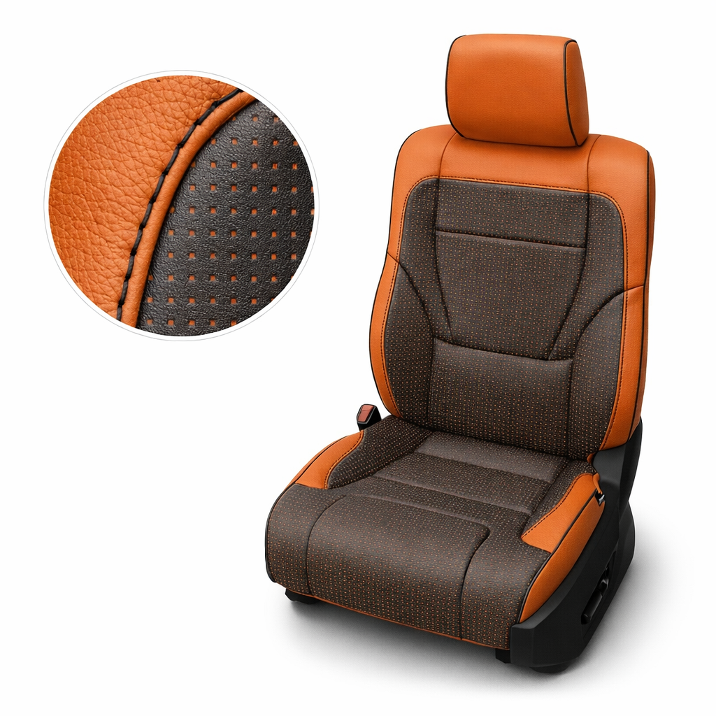 2022-2026 Toyota Tundra Katzkin Leather Upholstery Kit – Tangerine Orange with Square Perforated Accents & Black Piping
